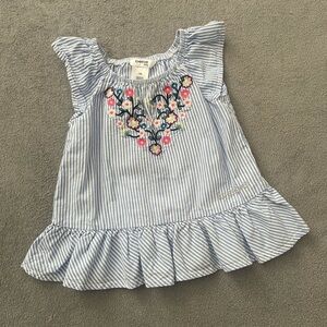 bebe Blue & White Striped Floral Embroidered Girls Top